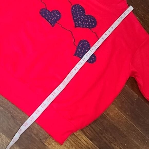 Vintage 80s Red Blue Heart Cute Girly Pullover Crewneck Sweatshirt - Picture 7 of 11